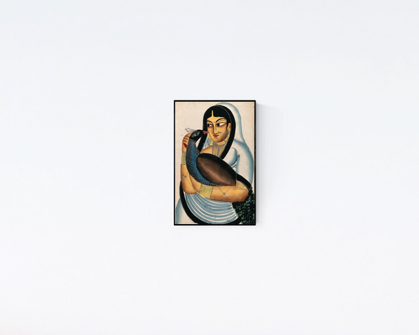 1800s Kalighat painting of "A Courtesan Carrying A Peacock"
