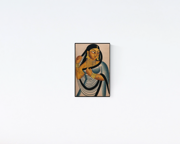 1800s Kalighat painting of "A Courtesan Unveiling"