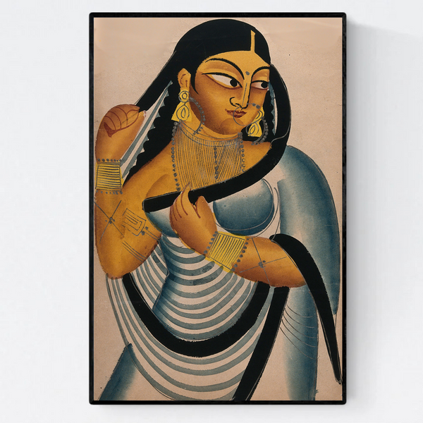 1800s Kalighat painting of "A Courtesan Unveiling"