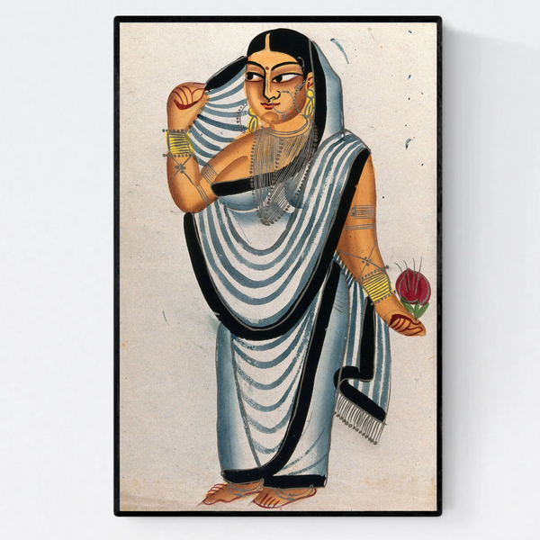 1800s Kalighat painting of "A Courtesan holding a Rose"