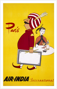 1960s Vintage Air India Paris Poster
