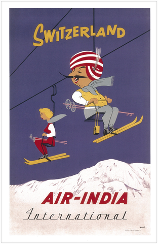 1960s Vintage Air India Switzerland Poster