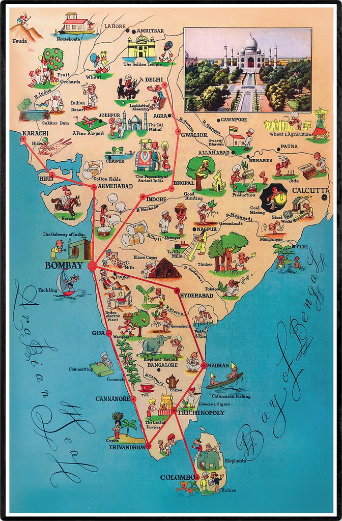 1939 Vintage Tata Airlines Pictorial Map of South Asia – Brown History