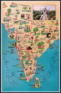 1939 Vintage Tata Airlines Pictorial Map of South Asia